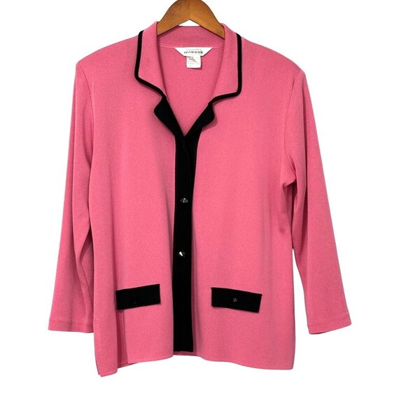 Exclusively Misook Knit Blazer Jacket Women's Size L Pink Black Button Cardigan - Picture 1 of 8